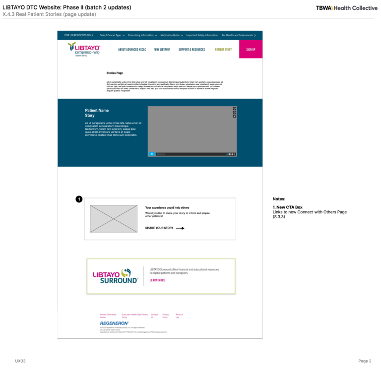 Medium fidelity wireframe for hero image and secondary page content